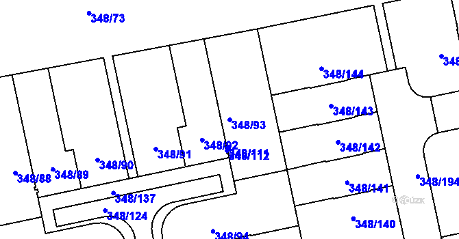 Parcela st. 348/93 v KÚ Štěrboholy, Katastrální mapa