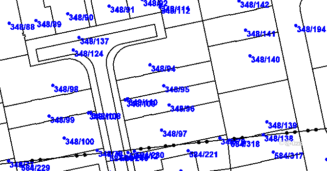 Parcela st. 348/95 v KÚ Štěrboholy, Katastrální mapa