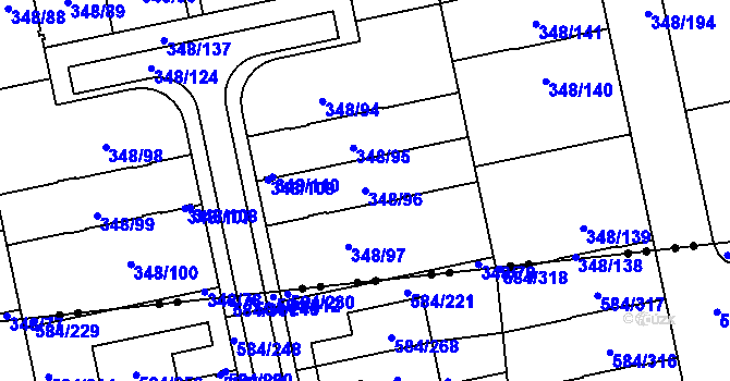 Parcela st. 348/96 v KÚ Štěrboholy, Katastrální mapa