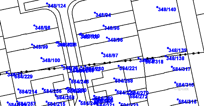 Parcela st. 348/97 v KÚ Štěrboholy, Katastrální mapa