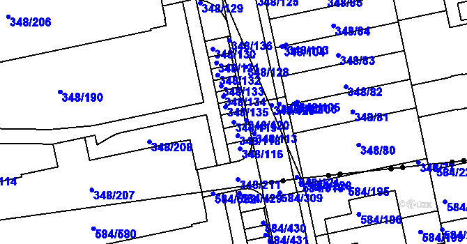 Parcela st. 348/119 v KÚ Štěrboholy, Katastrální mapa