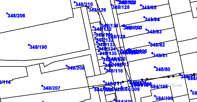 Parcela st. 348/135 v KÚ Štěrboholy, Katastrální mapa