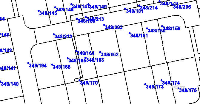 Parcela st. 348/162 v KÚ Štěrboholy, Katastrální mapa