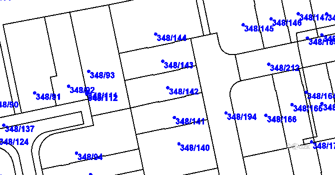 Parcela st. 348/142 v KÚ Štěrboholy, Katastrální mapa
