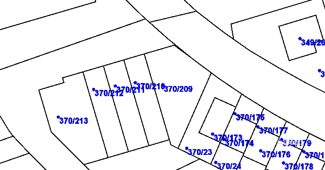 Parcela st. 370/209 v KÚ Štěrboholy, Katastrální mapa