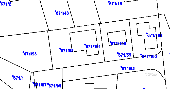 Parcela st. 671/101 v KÚ Dolní Měcholupy, Katastrální mapa