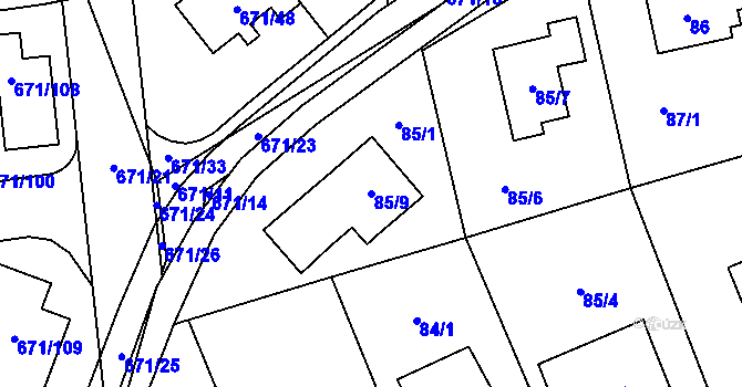 Parcela st. 85/9 v KÚ Dolní Měcholupy, Katastrální mapa