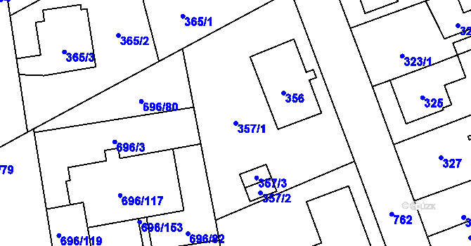 Parcela st. 357/1 v KÚ Dolní Měcholupy, Katastrální mapa