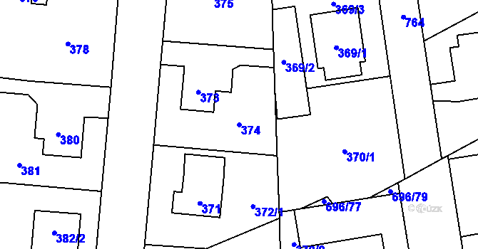 Parcela st. 374 v KÚ Dolní Měcholupy, Katastrální mapa