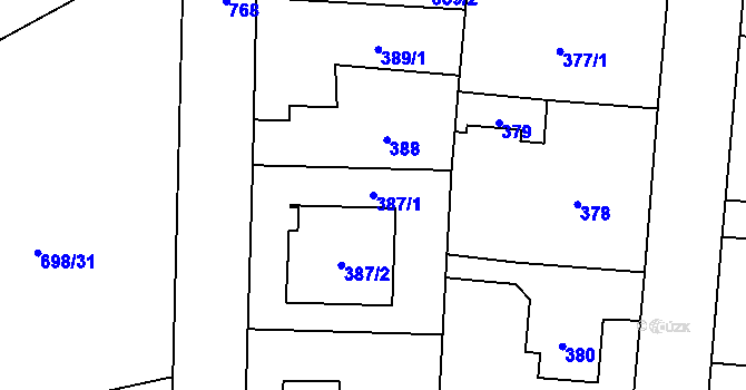 Parcela st. 387/1 v KÚ Dolní Měcholupy, Katastrální mapa