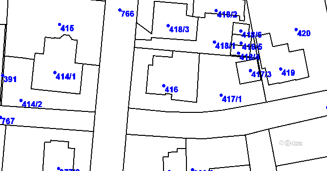 Parcela st. 416 v KÚ Dolní Měcholupy, Katastrální mapa