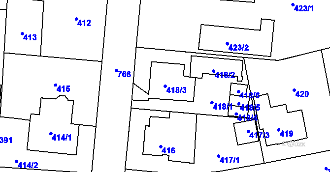 Parcela st. 418/3 v KÚ Dolní Měcholupy, Katastrální mapa