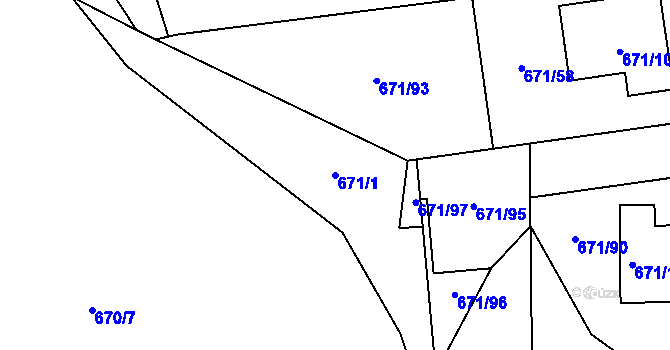 Parcela st. 671/1 v KÚ Dolní Měcholupy, Katastrální mapa