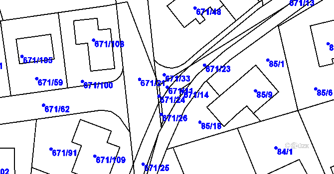 Parcela st. 671/11 v KÚ Dolní Měcholupy, Katastrální mapa
