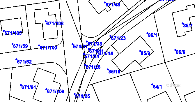 Parcela st. 671/14 v KÚ Dolní Měcholupy, Katastrální mapa