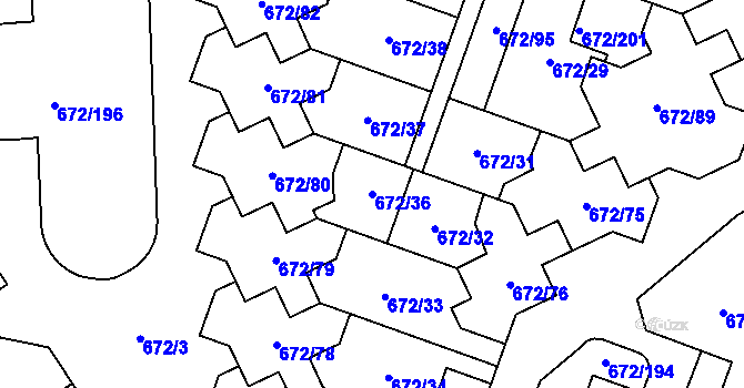 Parcela st. 672/36 v KÚ Dolní Měcholupy, Katastrální mapa