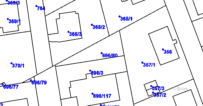 Parcela st. 696/80 v KÚ Dolní Měcholupy, Katastrální mapa