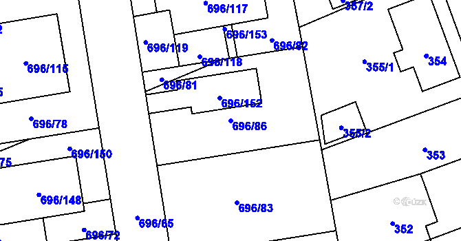 Parcela st. 696/86 v KÚ Dolní Měcholupy, Katastrální mapa