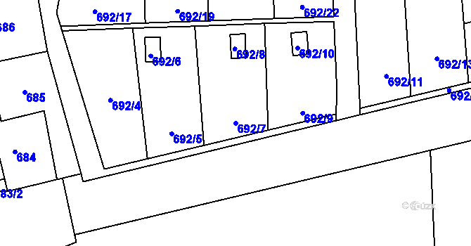 Parcela st. 692/7 v KÚ Dolní Měcholupy, Katastrální mapa