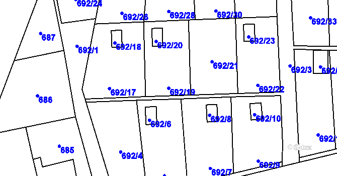 Parcela st. 692/19 v KÚ Dolní Měcholupy, Katastrální mapa