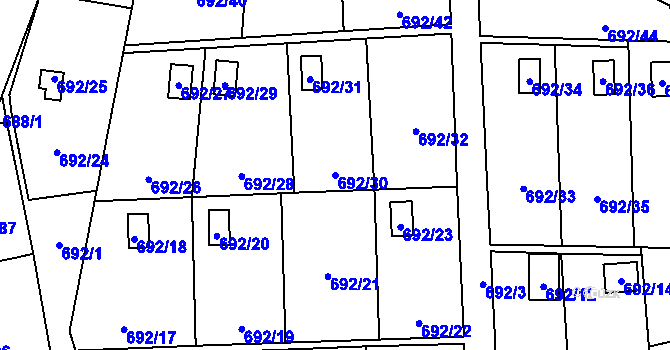 Parcela st. 692/30 v KÚ Dolní Měcholupy, Katastrální mapa