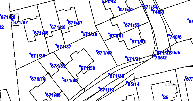 Parcela st. 671/40 v KÚ Dolní Měcholupy, Katastrální mapa