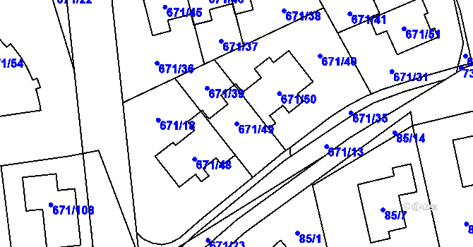 Parcela st. 671/49 v KÚ Dolní Měcholupy, Katastrální mapa