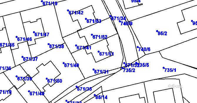 Parcela st. 671/51 v KÚ Dolní Měcholupy, Katastrální mapa