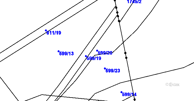 Parcela st. 599/20 v KÚ Dolní Měcholupy, Katastrální mapa