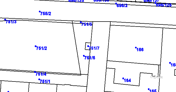 Parcela st. 751/7 v KÚ Dolní Měcholupy, Katastrální mapa
