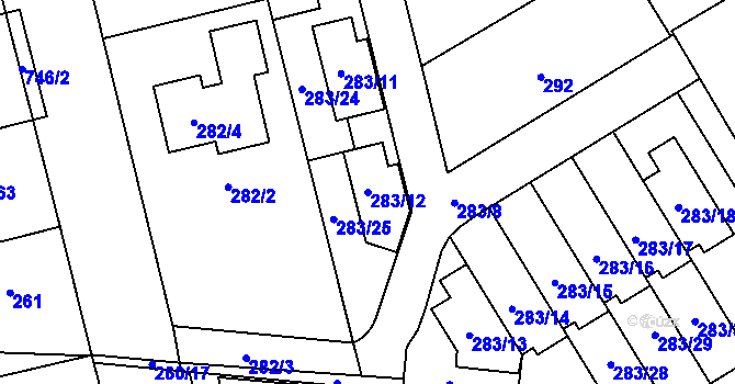 Parcela st. 283/12 v KÚ Dolní Měcholupy, Katastrální mapa