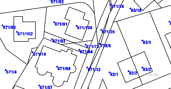 Parcela st. 671/73 v KÚ Dolní Měcholupy, Katastrální mapa