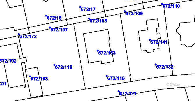 Parcela st. 672/163 v KÚ Dolní Měcholupy, Katastrální mapa