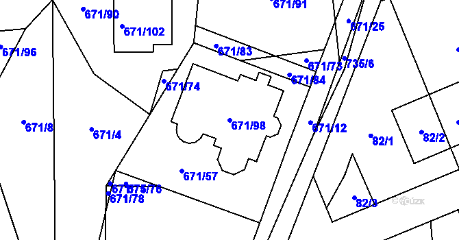 Parcela st. 671/98 v KÚ Dolní Měcholupy, Katastrální mapa