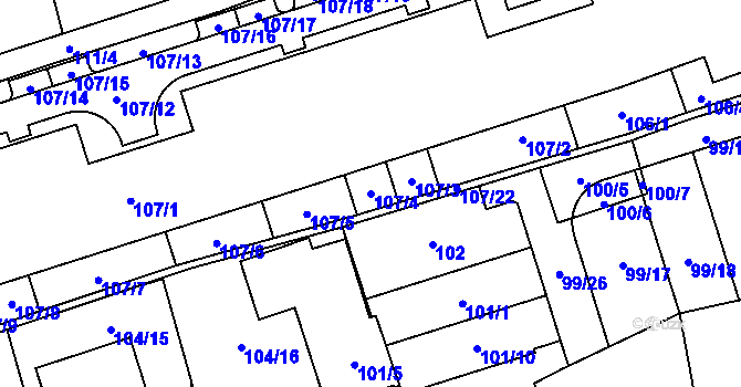 Parcela st. 107/4 v KÚ Dolní Měcholupy, Katastrální mapa