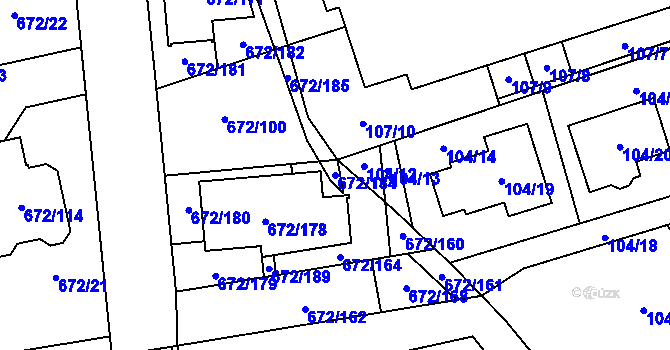Parcela st. 672/184 v KÚ Dolní Měcholupy, Katastrální mapa