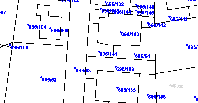 Parcela st. 696/141 v KÚ Dolní Měcholupy, Katastrální mapa