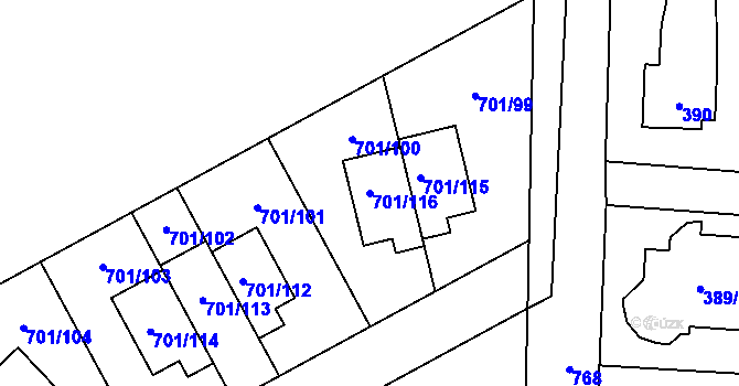 Parcela st. 701/116 v KÚ Dolní Měcholupy, Katastrální mapa
