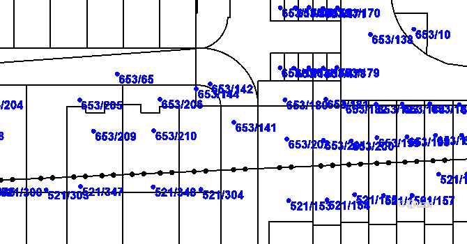 Parcela st. 653/141 v KÚ Dolní Měcholupy, Katastrální mapa