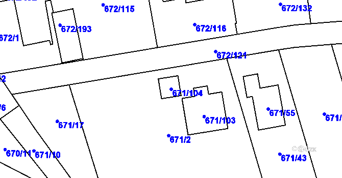 Parcela st. 671/104 v KÚ Dolní Měcholupy, Katastrální mapa