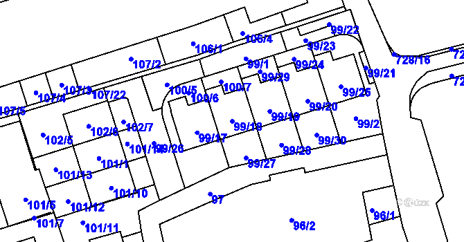 Parcela st. 99/18 v KÚ Dolní Měcholupy, Katastrální mapa