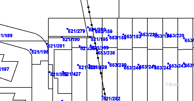 Parcela st. 653/238 v KÚ Dolní Měcholupy, Katastrální mapa
