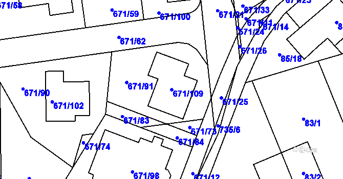 Parcela st. 671/109 v KÚ Dolní Měcholupy, Katastrální mapa