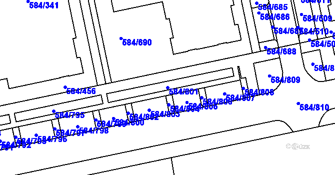 Parcela st. 584/801 v KÚ Dolní Měcholupy, Katastrální mapa