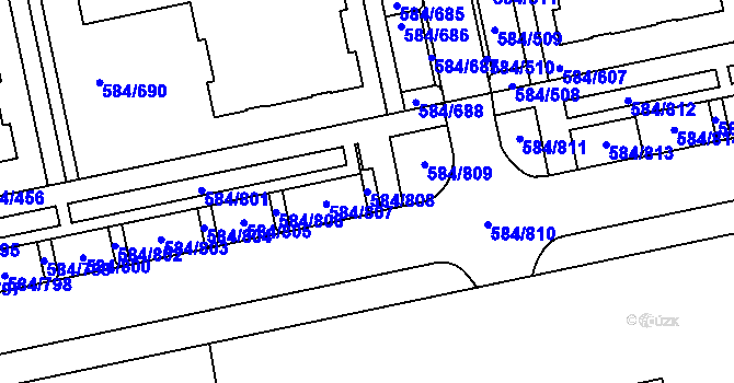 Parcela st. 584/808 v KÚ Dolní Měcholupy, Katastrální mapa