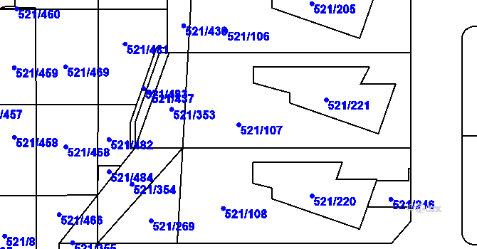 Parcela st. 521/107 v KÚ Horní Měcholupy, Katastrální mapa
