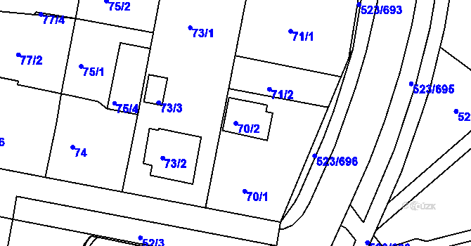 Parcela st. 70/2 v KÚ Horní Měcholupy, Katastrální mapa