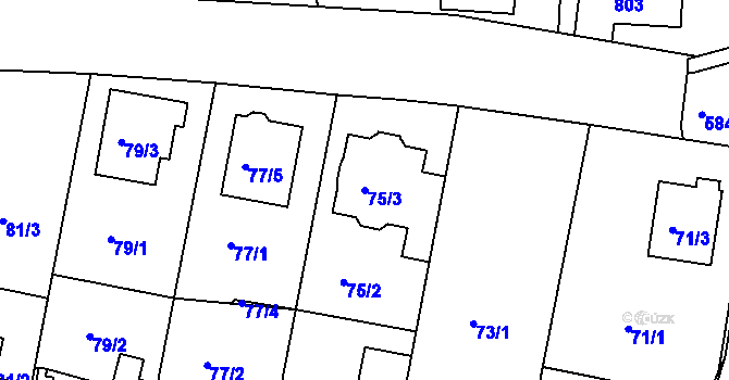 Parcela st. 75/3 v KÚ Horní Měcholupy, Katastrální mapa