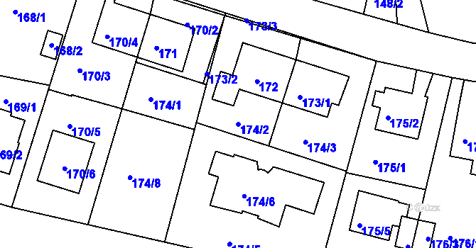 Parcela st. 174/2 v KÚ Horní Měcholupy, Katastrální mapa