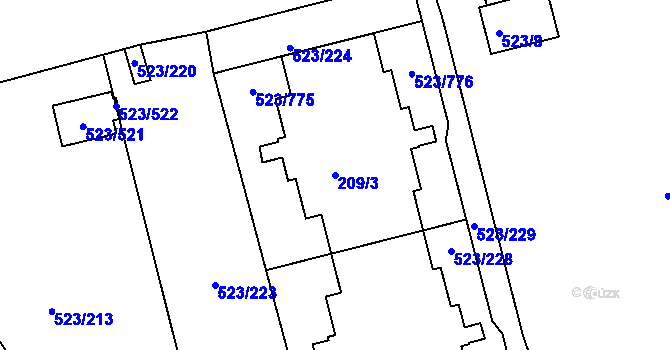 Parcela st. 209/3 v KÚ Horní Měcholupy, Katastrální mapa